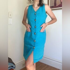 Vintage blue button up linen dress